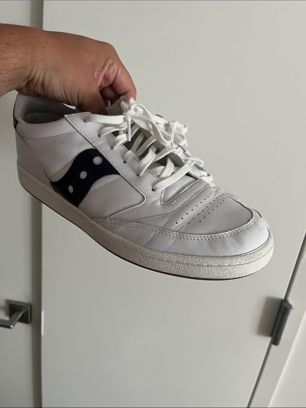 Saucony White Sneakers with Navy Side Accent